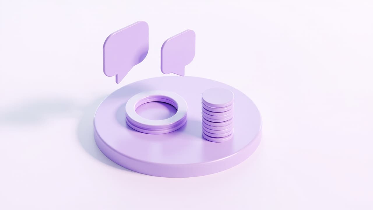 Isometric illustration of AI chatbot pricing with chat bubbles and a stack of coins