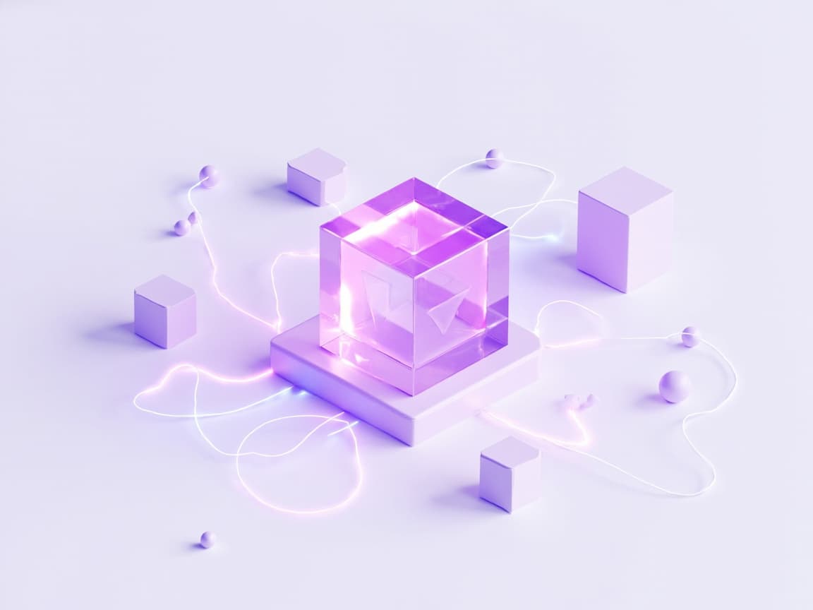 Isometric illustration of an AI risk core with a shield motif branching to data nodes