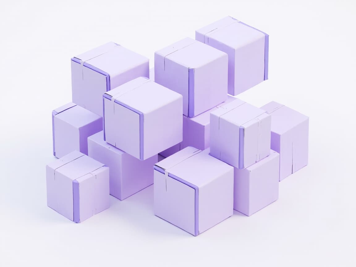 Isometric illustration of a warehouse with shelf racks and parcel boxes