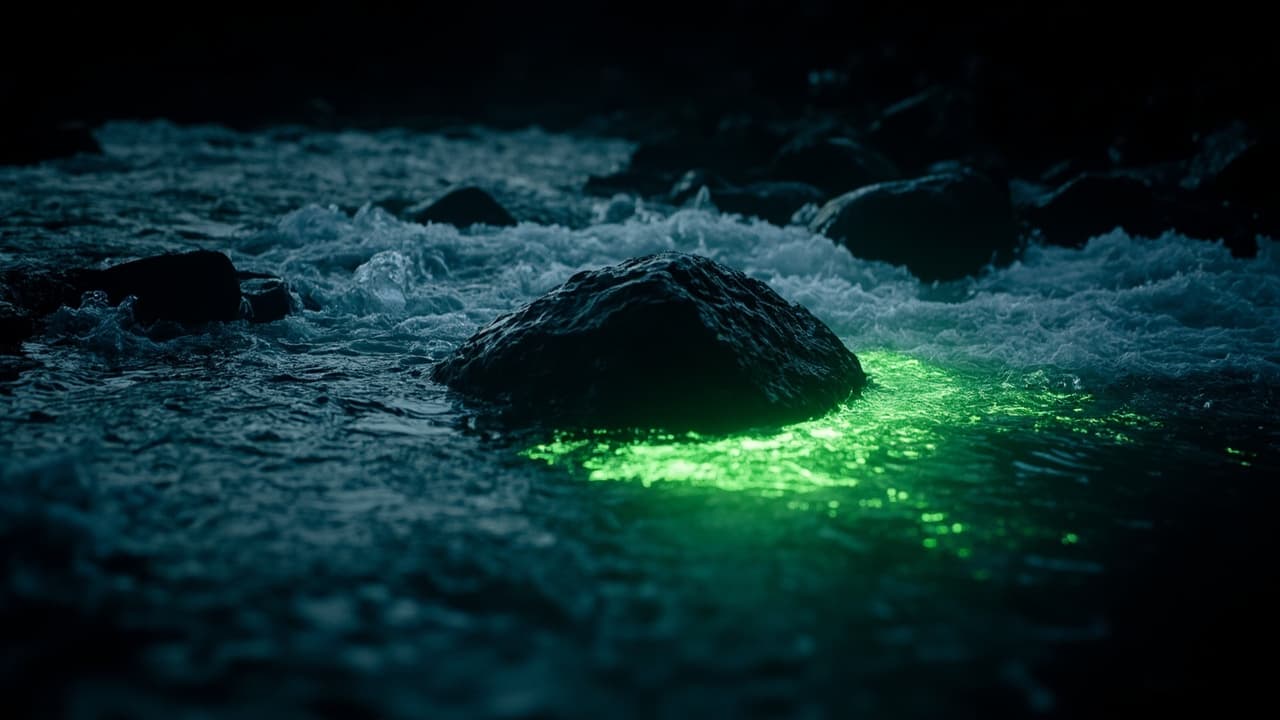 The 11x LLM Gateway Latency Gap Isn't Where You Think — illustration depicting A wide river roaring over smooth stones, dammed invisibly by a single submerged boulder, water backing up into a still glassy pool
