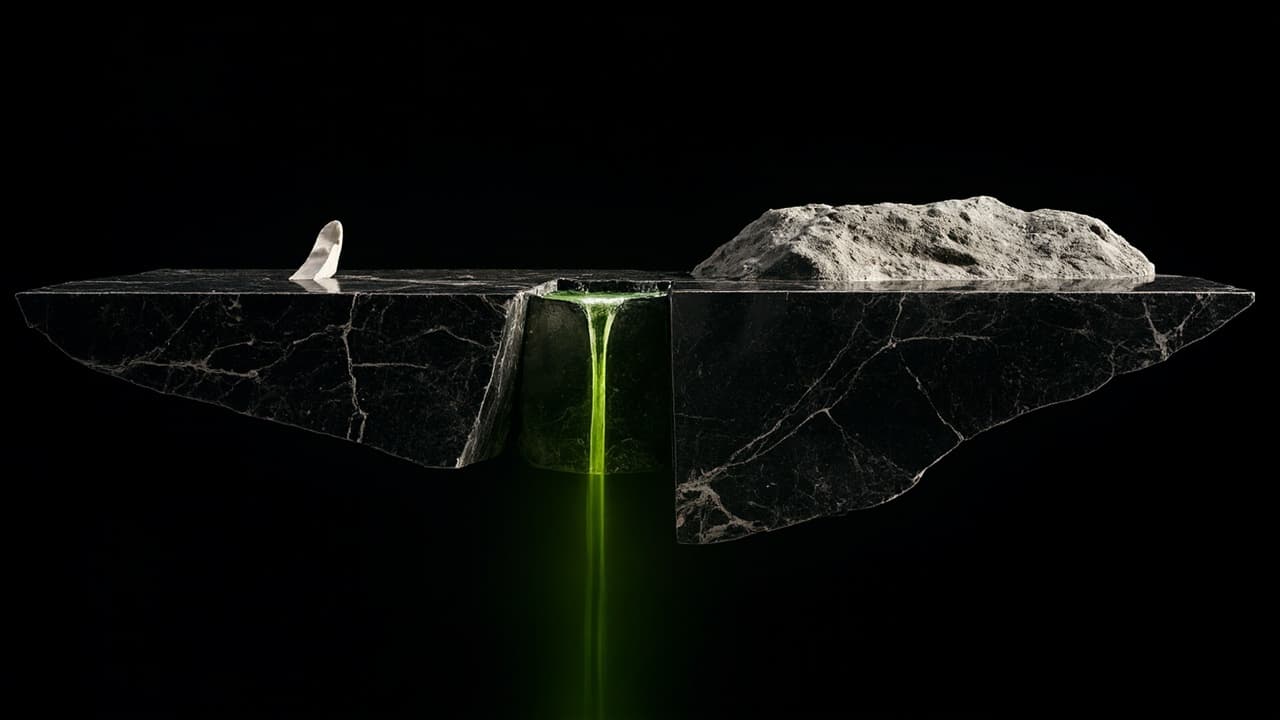 ₹30K and ₹8 Lakh Chatbot Quotes: Both Are Wrong — illustration depicting A tiny ceramic shard and a massive stone boulder sit on opposite edges of a fractured marble slab, dark water seeping up through the empty gap between them