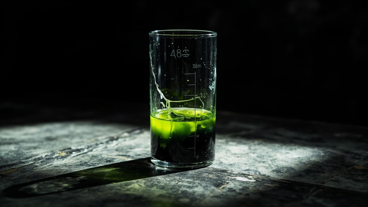 Why Your AI Cost Forecast Breaks at 10M Daily Inferences — illustration depicting A tall glass graduated cylinder filled with black ink, a single clean fracture splitting it exactly at the etched "10M" mark, droplets bleeding through the cr