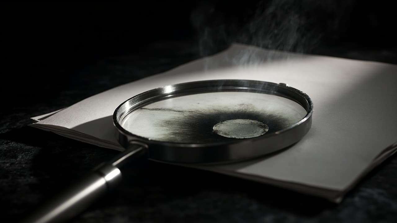 Your AI Underwriter Approved a Loan It Legally Can't — illustration depicting A magnifying glass focuses sunlight onto a loan approval document, burning a precise void exactly where a mandatory legal disclosure should appear