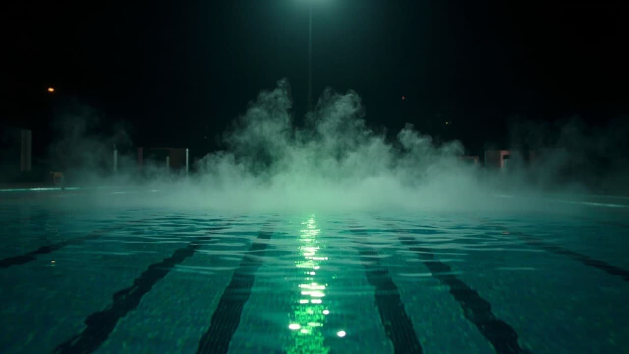 Your GPUs Are 68% Idle. Here's What That Actually Costs. — illustration depicting A vast empty swimming pool at night, steam rising from heated water beneath blazing floodlights, every lane line undisturbed