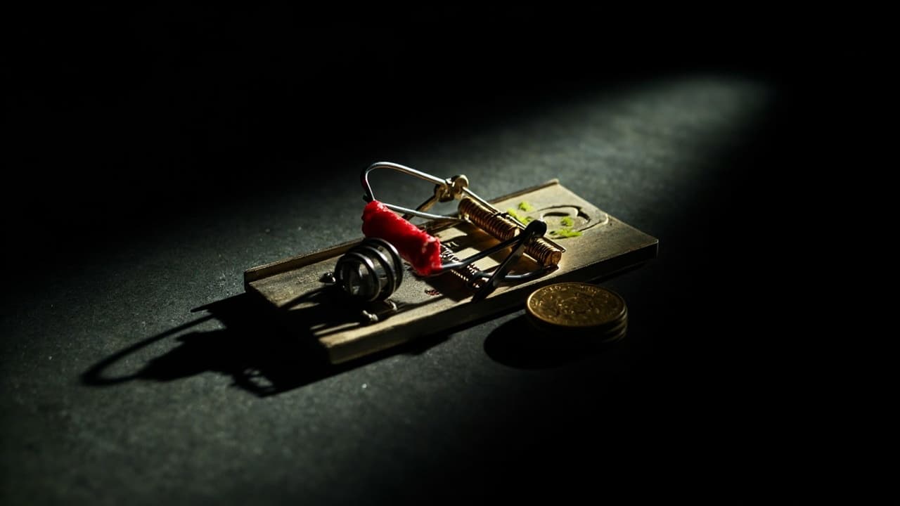 IRDAI's AI Audit Rule Is Quietly Costing Insurers Fraud Wins — illustration depicting A steel mousetrap with its trigger sealed in red wax, the spring frozen mid-snap, a gold coin balanced just beyond its reach