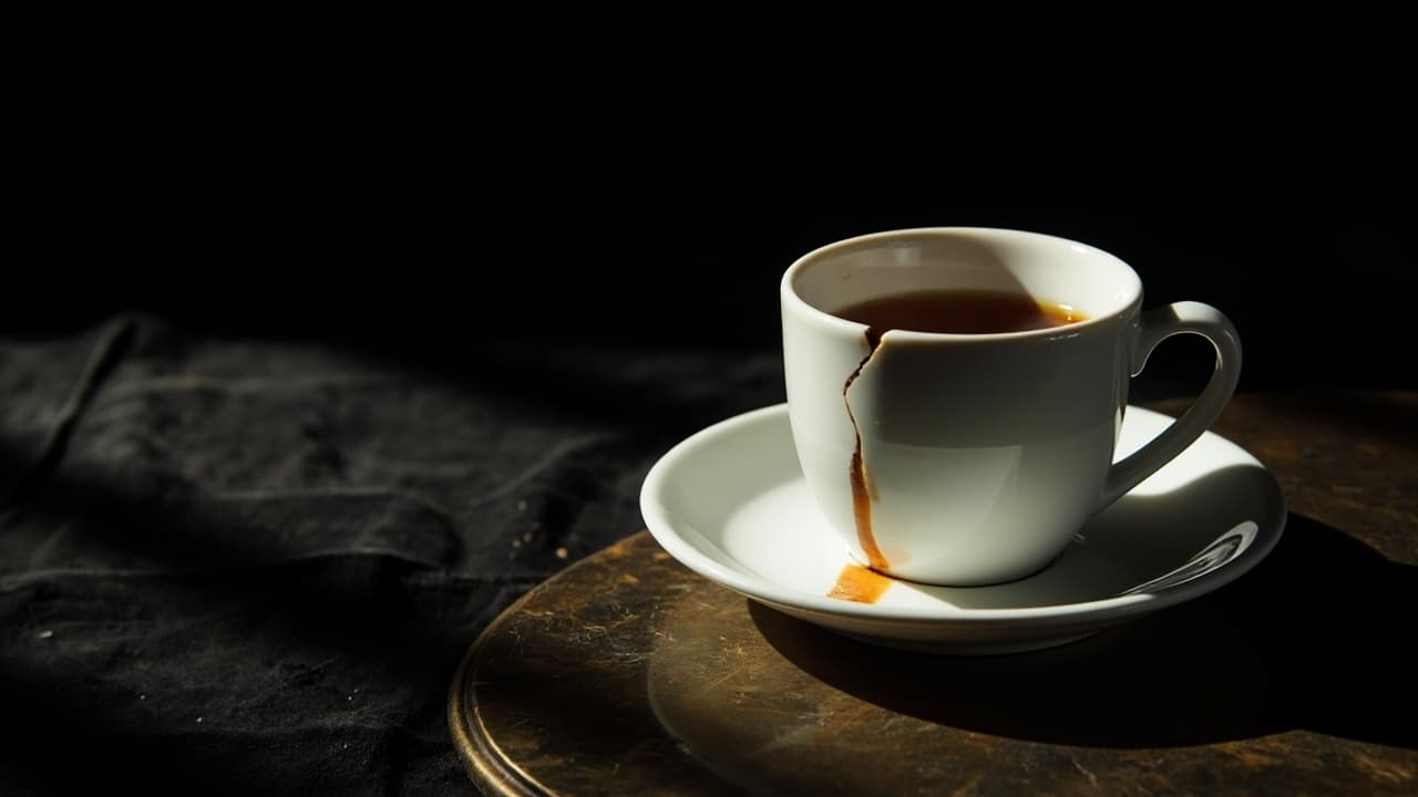 Off-the-Shelf Looks Cheaper. Year Two Tells Otherwise. — illustration depicting A pristine white porcelain teacup with a hairline crack, amber tea slowly seeping through to stain the saucer beneath