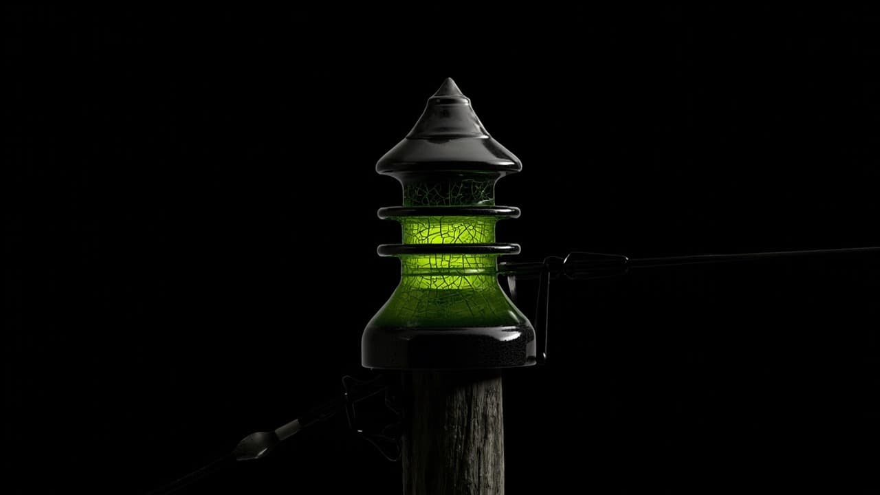 Your Oldest Kubernetes YAML Is Your Next Outage — illustration depicting A cracked porcelain electrical insulator on a weathered wooden utility pole, hairline fractures glowing orange as a power surge arcs through the aging ceramic