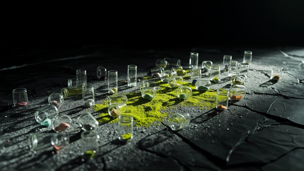 Why RAG Recall Crashes at 50 Tenants — illustration depicting Fifty labeled glass vials of colored sand shattered on a dark slate floor, their contents pooling into a single undifferentiated gray smear