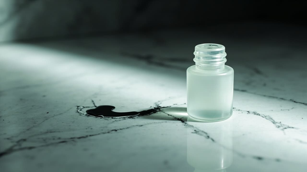 RBI's 2026 AI Audit Will Catch Your Vendor's Mistakes First — illustration depicting A sealed glass vial, backlit to expose a hairline fracture now seeping a single drop of dark ink onto a white marble surface