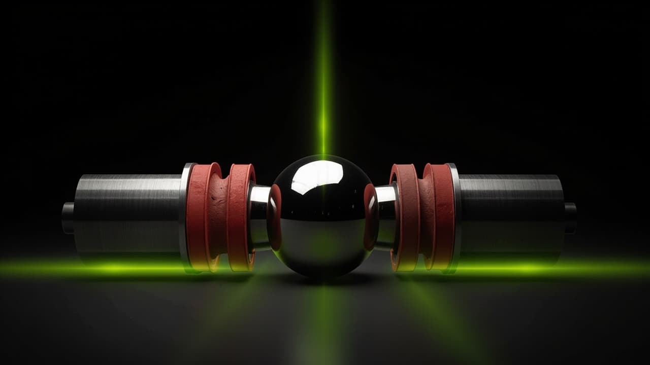 MLOps Approval Time: Separate Organizational Waiting From Review Effort — illustration depicting A steel deployment airlock with red rubber approval diaphragms holding back a polished titanium release ball, warm review light striking the na