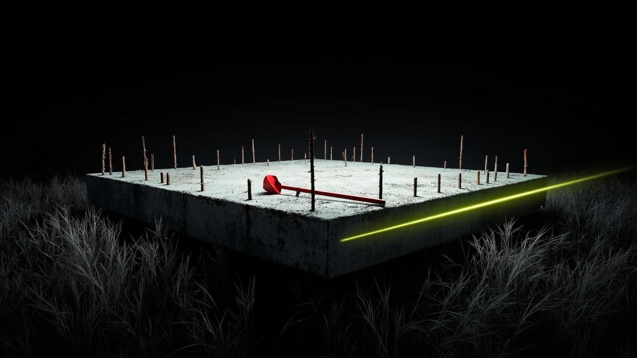 Why Most Platform Teams Should Stop Building Internal Developer Platforms — illustration depicting A massive poured-concrete foundation with rusting rebar sits half-finished in a field of tall grass, a child's red plastic shovel resting on 