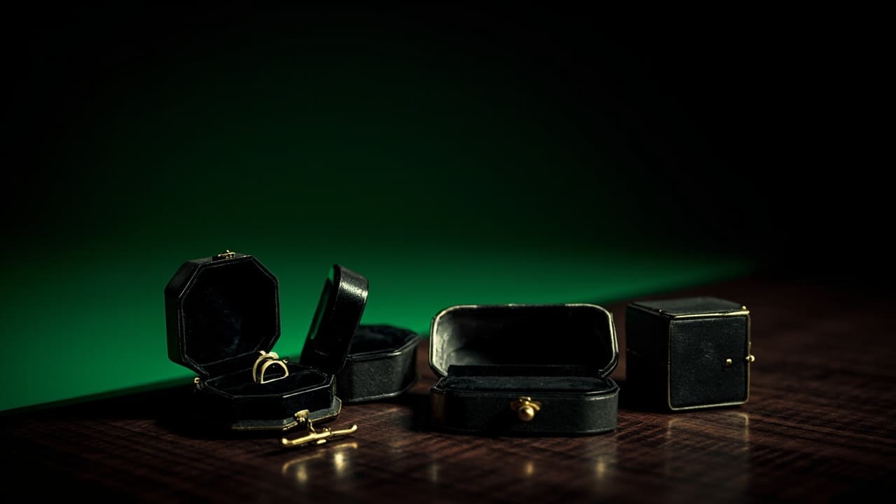 The Three Reviews Your AI-Native Refactor Skips — illustration depicting Three open velvet jewelry boxes on dark mahogany, each bearing a perfect empty indentation where a ring should rest, lit by a single bare bulb