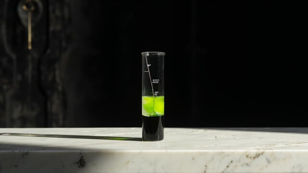 Why AI Coding Assistants Are Quietly Breaking Your Engineering Metrics — illustration depicting A pristine glass graduated cylinder with a hairline crack, dark oil silently climbing past its printed measurement marks on a white marble bench