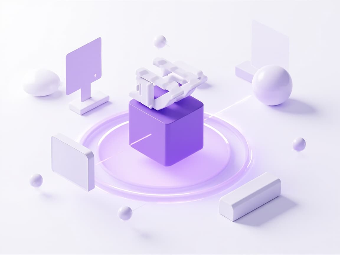 Isometric illustration of headless commerce: a central API cube connected to multiple device frames