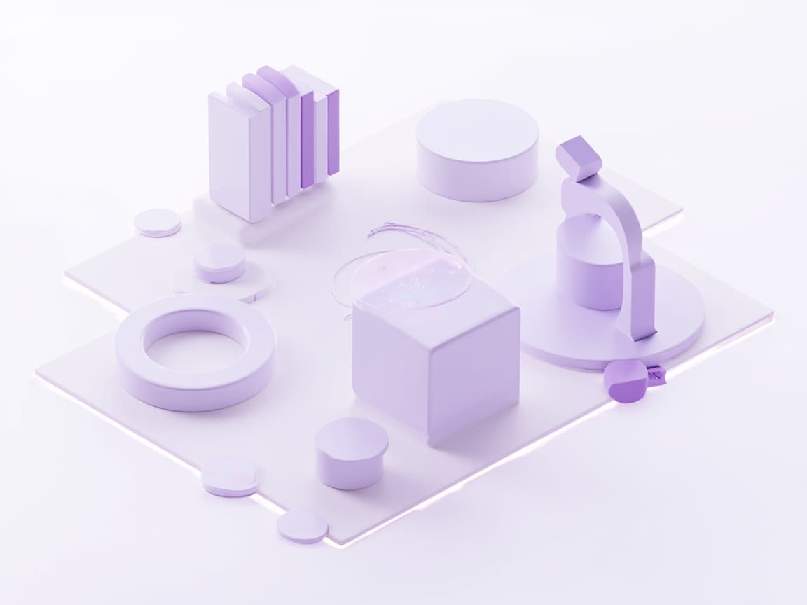 Isometric illustration of learning management system building blocks: course tiles, progress rings and certificates