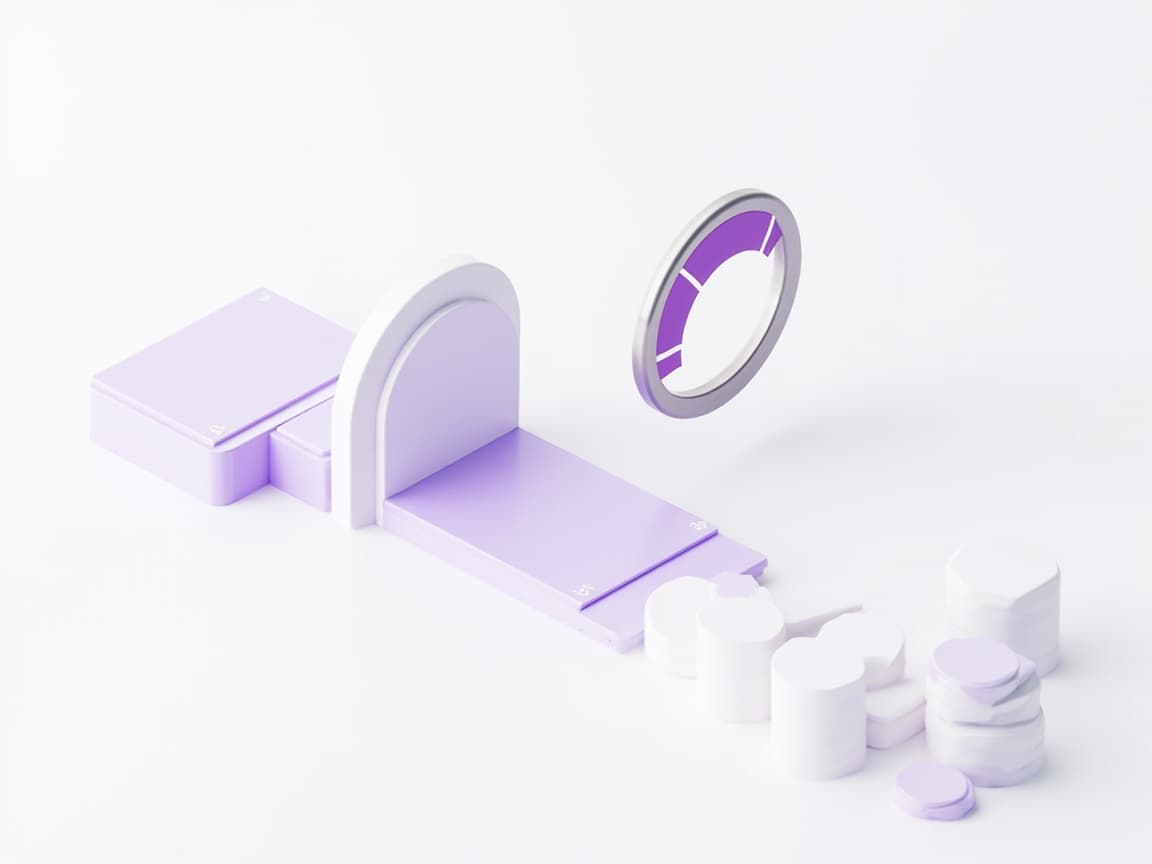 Isometric illustration of a lending flow with documents moving through an approval gate to a coin stack and a score gauge