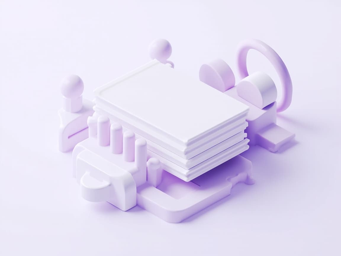 Isometric illustration of electronic health record cards and a heartbeat ring arranged as connected blocks