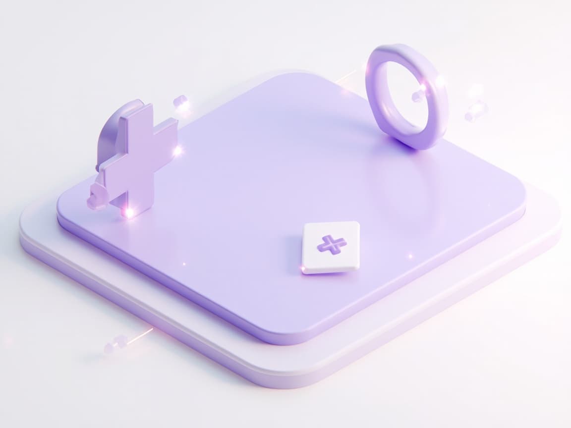Isometric illustration of a telemedicine screen with a floating video tile and a medical-cross badge
