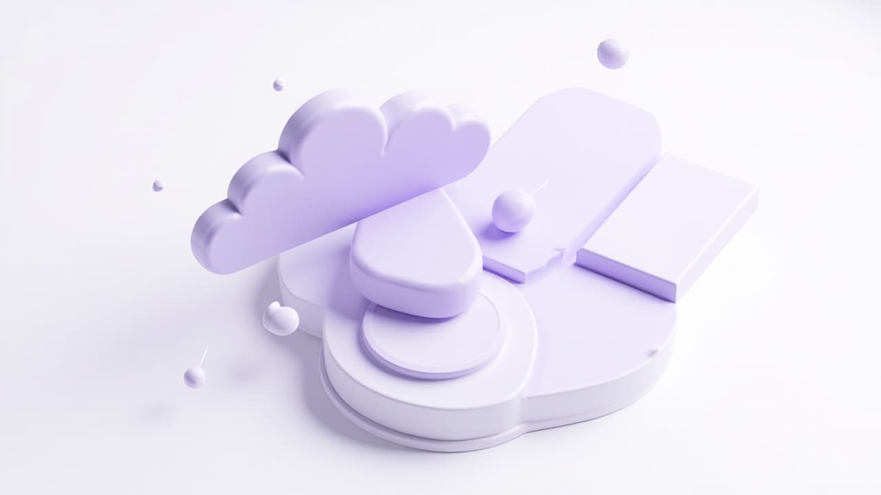 Isometric illustration of a Levitation SaaS platform with a cloud, dashboard and connected nodes
