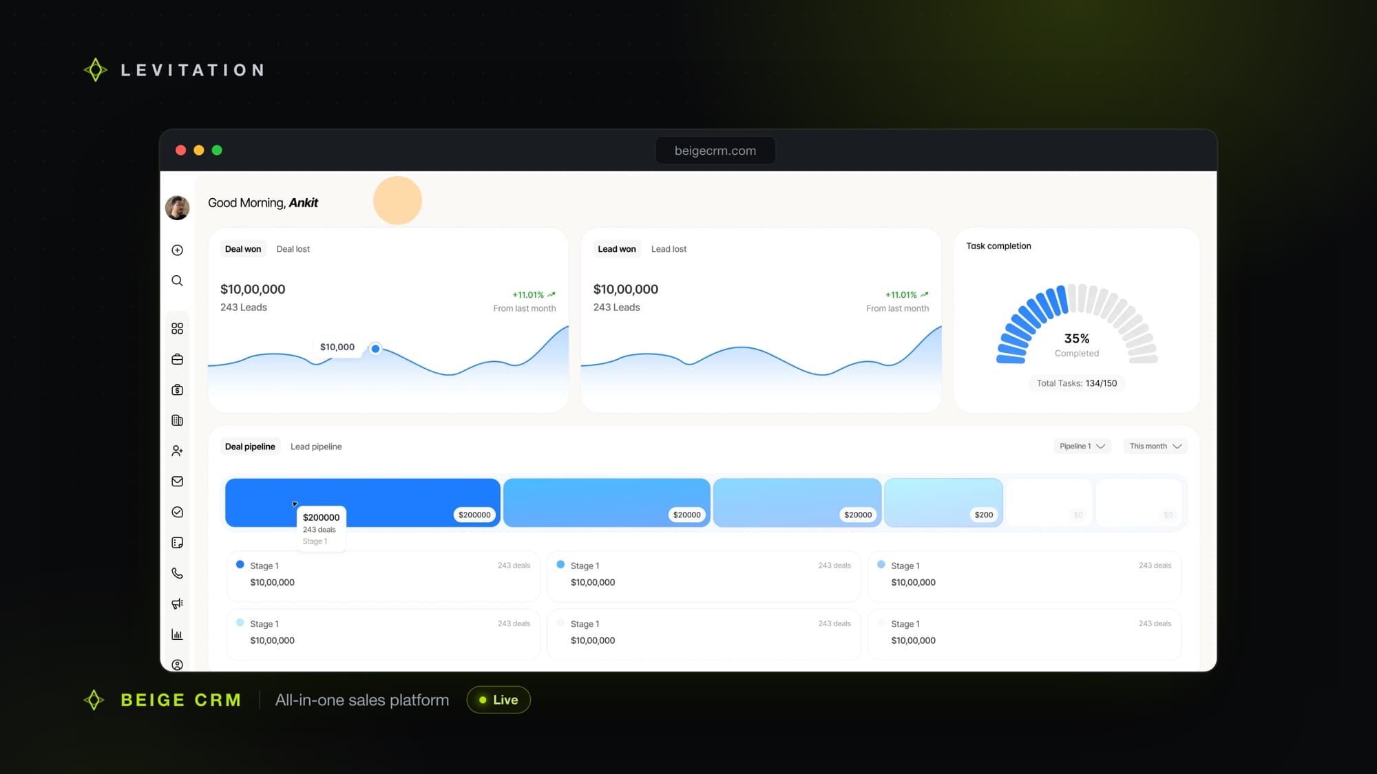 Beige CRM full-stack multi-tenant sales platform built by Levitation