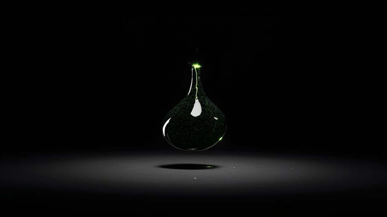 Fast LLM Cold Starts Look Like Wins. Auditors See Gaps. — illustration depicting A molten glass droplet suspended mid-drip, its cooling skin split by a single hairline fracture, backlit against pure black
