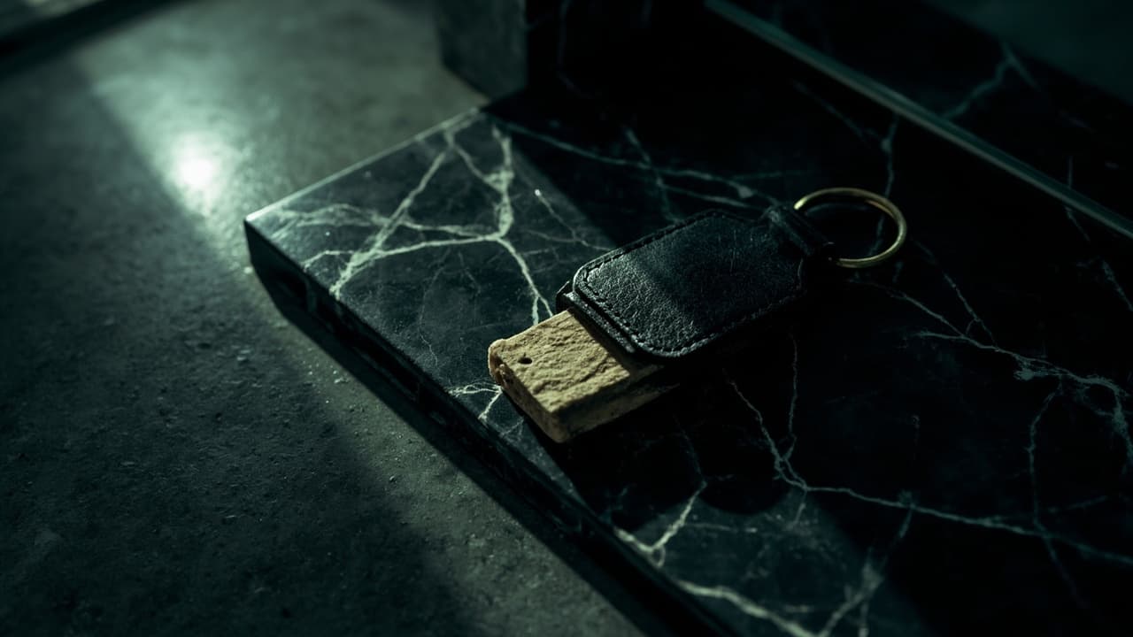 Why Your Federated Workload Trusts the Wrong Tenant — illustration depicting A worn leather hotel key fob lies open on black marble, its brass tag stamped with a different number than the paper insert visible inside